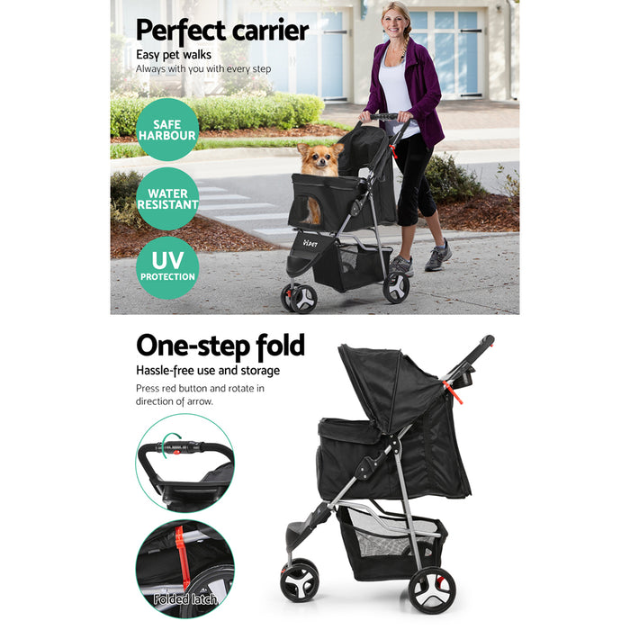 Black i.Pet 3 Wheel Pet Stroller