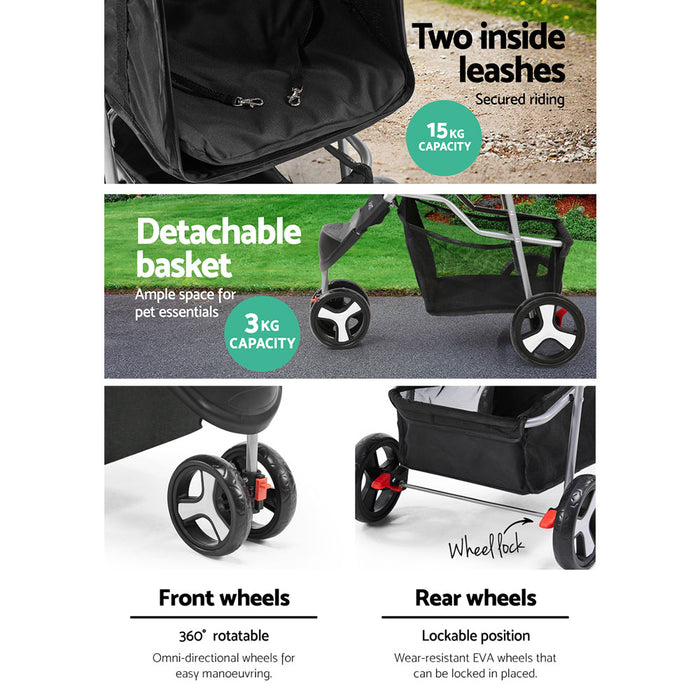 Black i.Pet 3 Wheel Pet Stroller